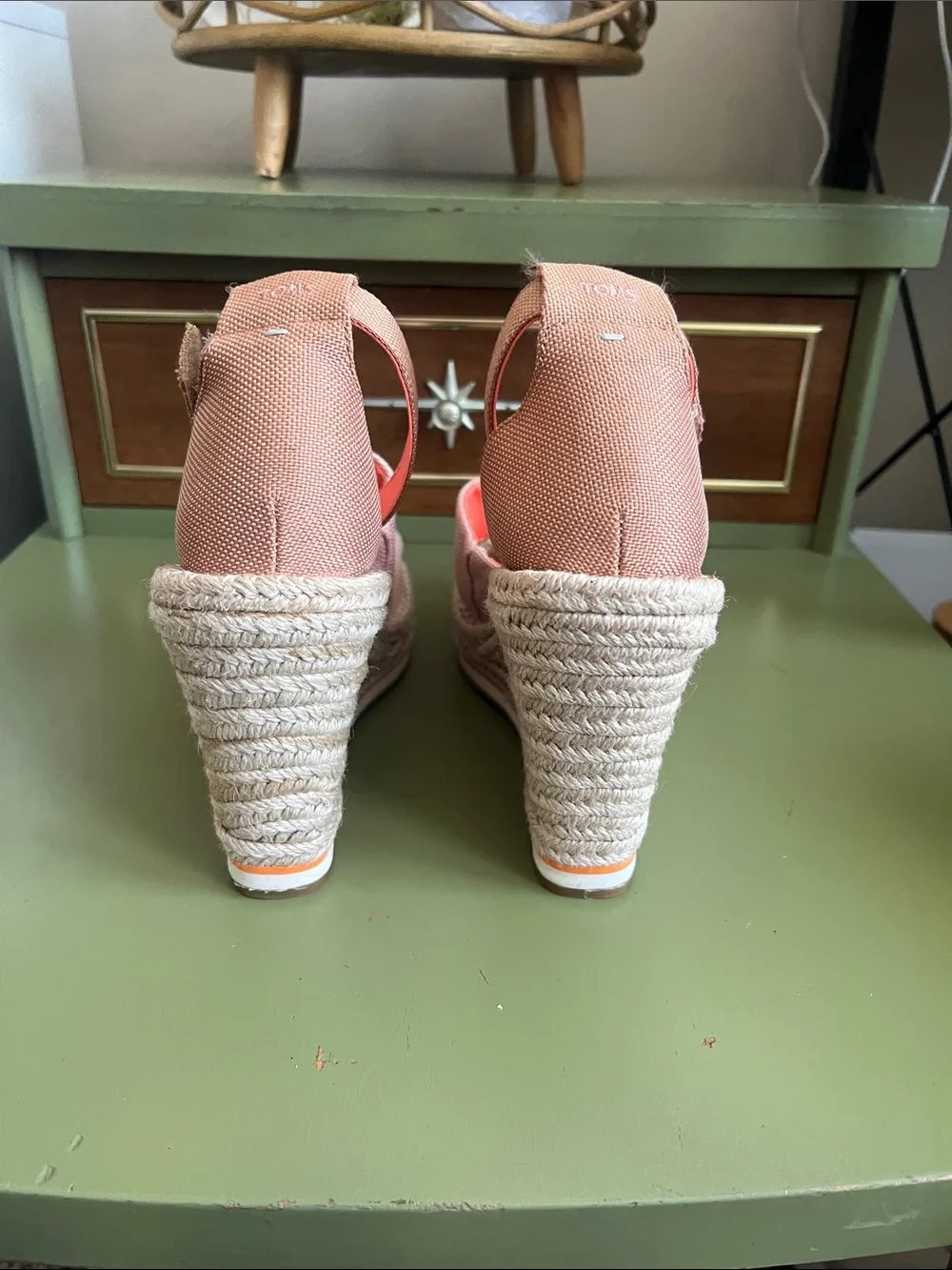 TOMS Coral Pink Espadrille Wedge Sandals with Ankle Strap